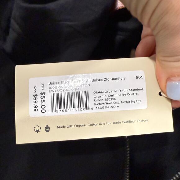 Pact NWT One For All Unisex Zip Hoodie Sweatshirt Black Sml Organic Sustainable - Picture 8 of 15